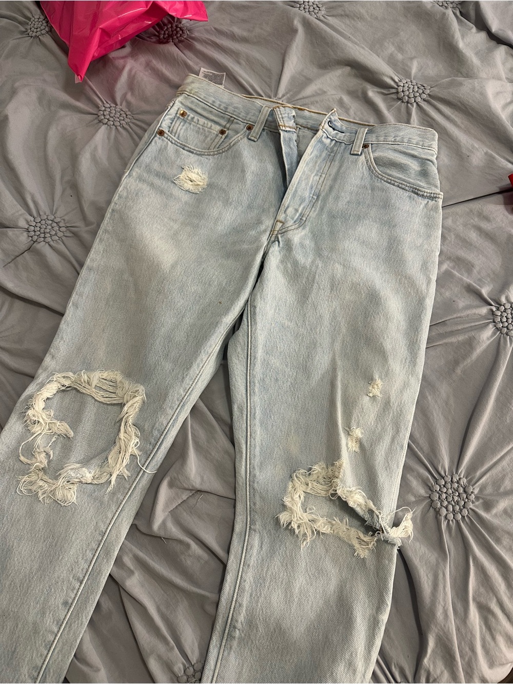 Levi's Light Blue Distressed Straight-Leg Jeans
